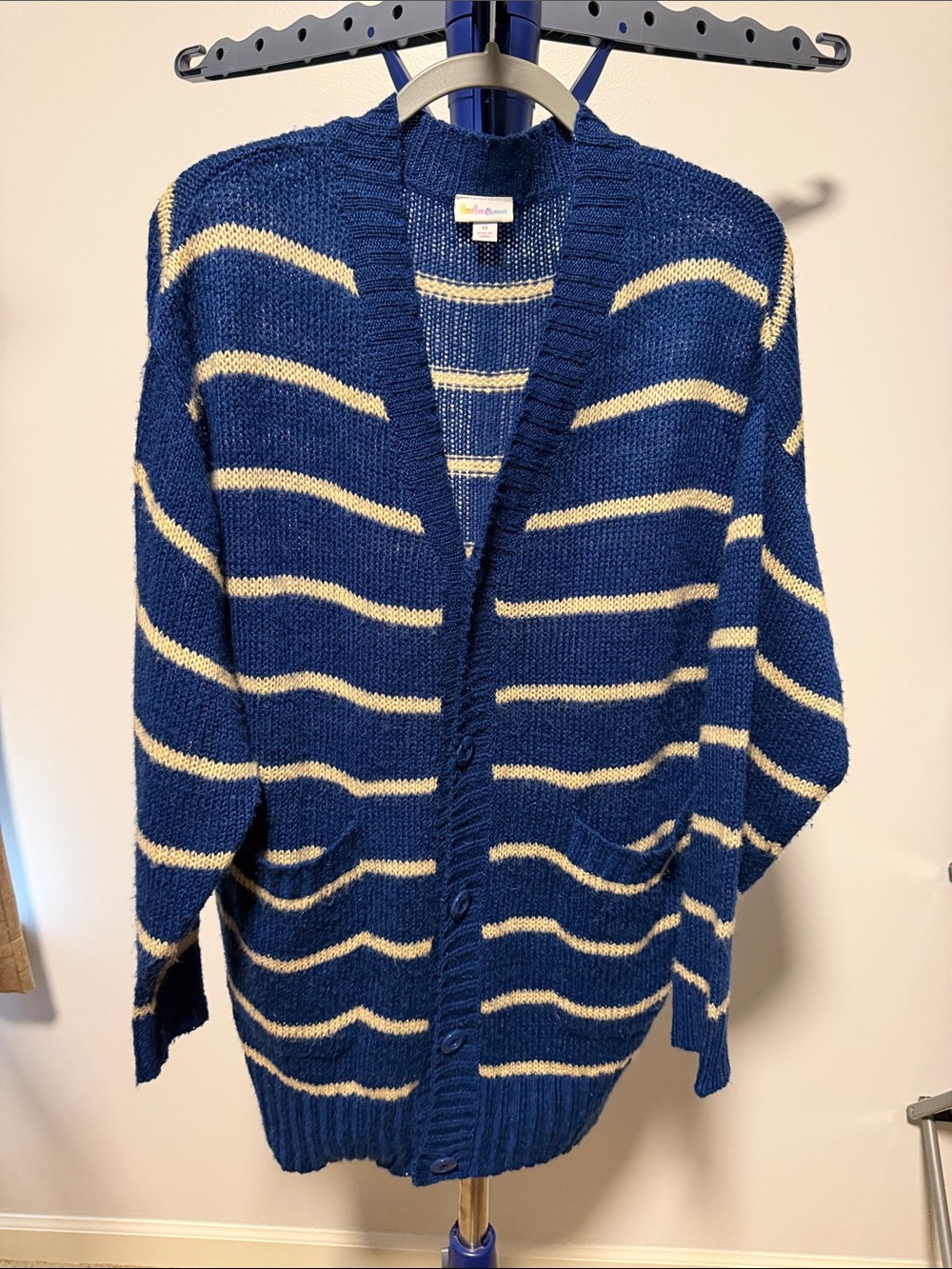 LuLaRoe Blue and Cream Striped Cardigan